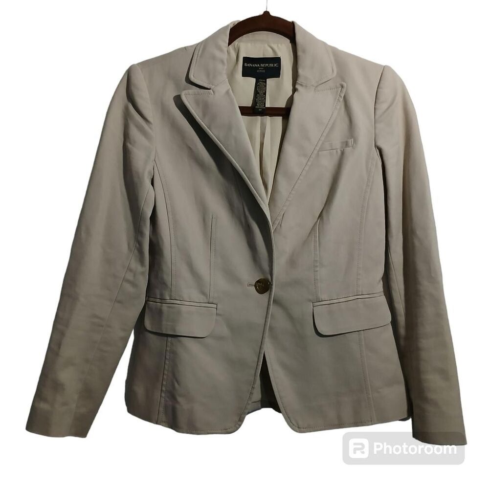 Banana Republic Blazer Petite 0P Cream Long Sleeve One Button Lined Stretch Work